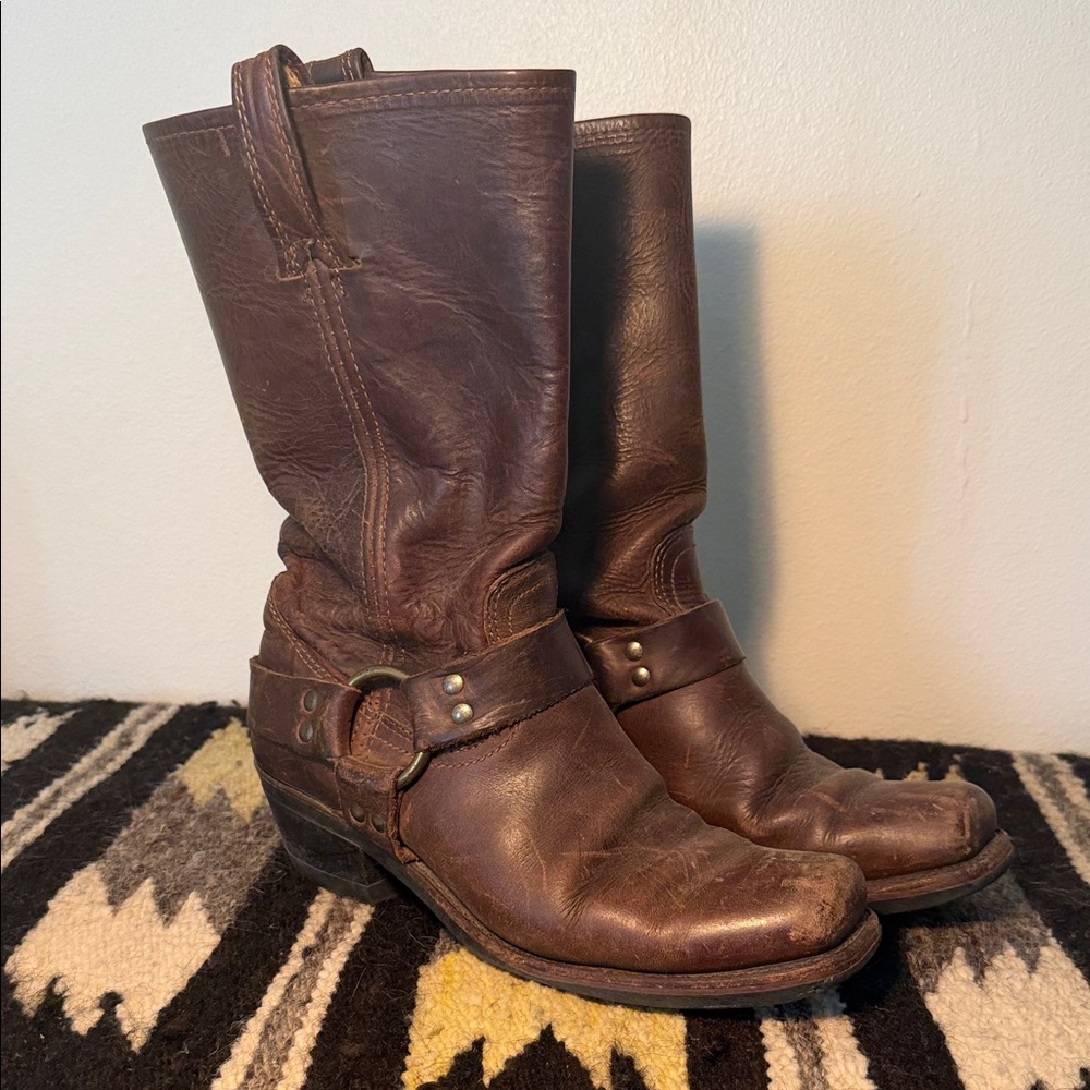 Classic Frye Brown Leather Harness Boots Sz8 (fit sz 8.5)